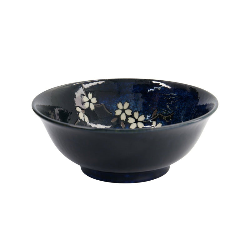 COBALT BLUE SAKURA Ramen-Schale von Tokyo Design, Porzellan, 
weiße Blüten im kobaltblauen Schaleninneren, Höhe 8 cm, Durchmesser 20,5 cm / Volumen 1,2 Liter, OnlineShop Home-and-Kitchen.de