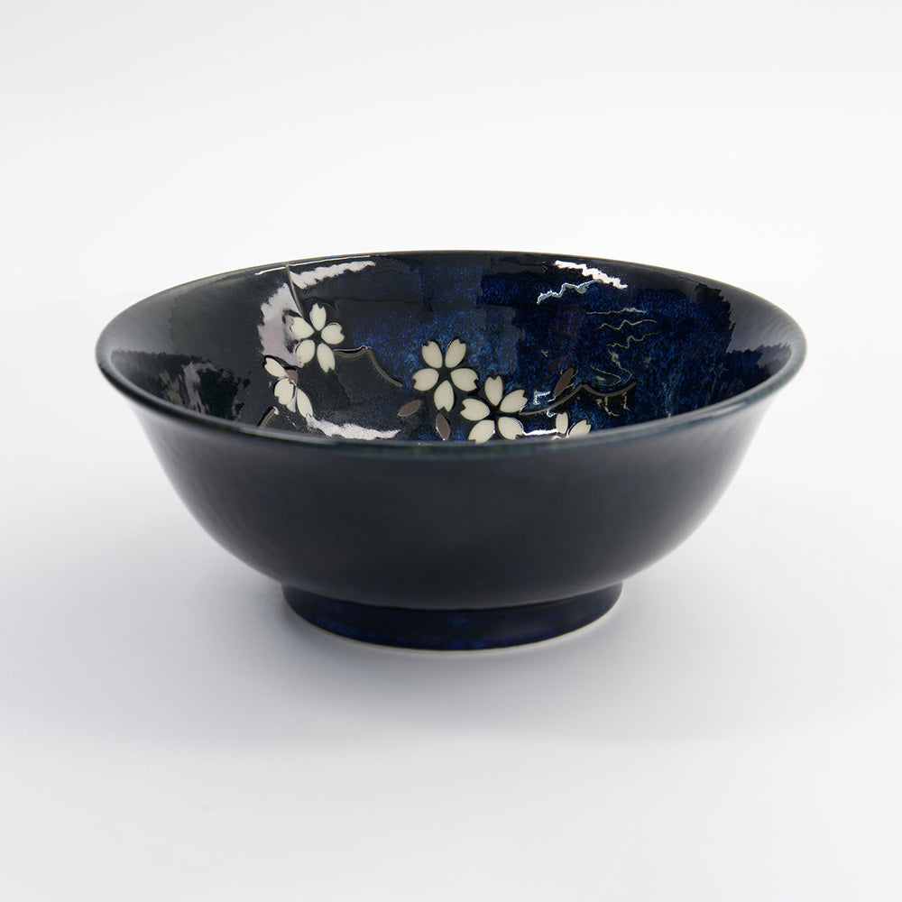 COBALT BLUE SAKURA Ramen-Schale von Tokyo Design, Porzellan, 
weiße Blüten im kobaltblauen Schaleninneren, Höhe 8 cm, Durchmesser 20,5 cm / Volumen 1,2 Liter, OnlineShop Home-and-Kitchen.de