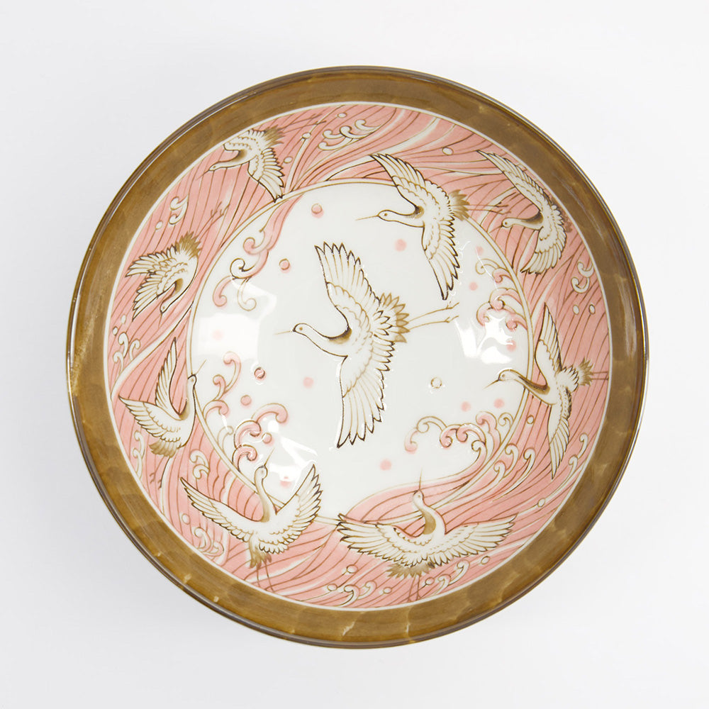 Innenansicht der CRANE PINK Ramen-Schale von Tokyo Design, Porzellan, Florale Muster und Kraniche, Online-Shop Home-and-Kitchen.de