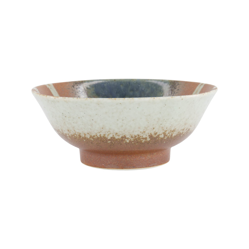 AKA-CHA SUISHO Ramen-Schale von Tokyo Design, Porzellan, innen Hakeme-Muster, außen angeraut
Farben: Braun, Cremeweiß, Blau, 
Höhe 9 cm, Ø 21,5 cm / Volumen 1,25 Liter, Online-Shop Home-and-Kitchen.de