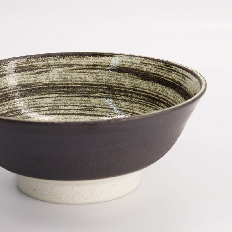 ASAHIO Ramen-Schale von Tokyo Design, original aus Japan, Steingut, Innenseite:  Hakeme-Muster, außen angeraut, Dunkelbraun, Beige
Höhe 9 cm, Ø 21,5 cm / Volumen 1,3 Liter, Online-Shop Home-and-Kitchen.de