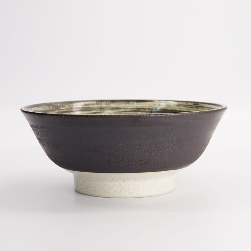 Außen angeraut: ASAHIO Ramen-Schale von Tokyo Design, original aus Japan, Steingut, Innenseite:  Hakeme-Muster, Dunkelbraun, Beige
Höhe 9 cm, Ø 21,5 cm / Volumen 1,3 Liter, Online-Shop Home-and-Kitchen.de