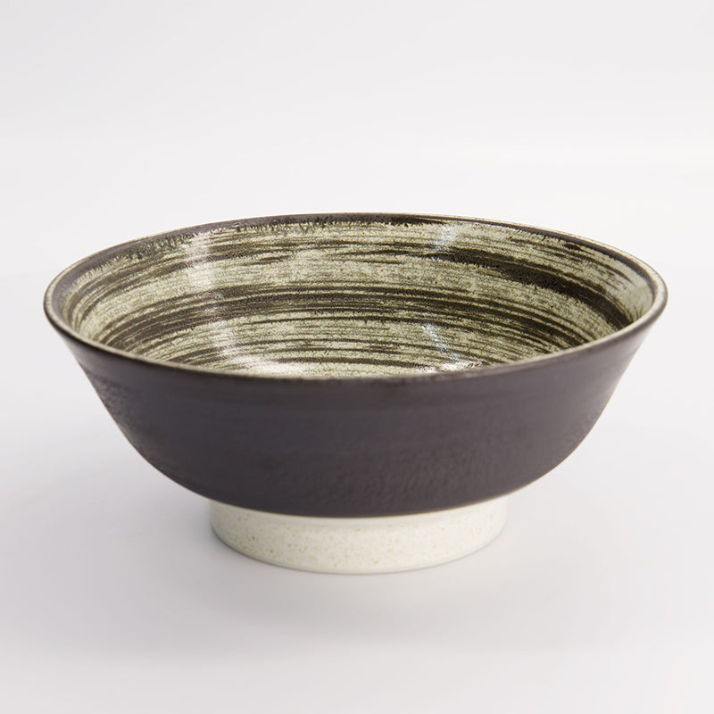 Made in Japan: ASAHIO Ramen-Schale von Tokyo Design, Steingut, Innenseite:  Hakeme-Muster, außen angeraut, Dunkelbraun, Beige
Höhe 9 cm, Ø 21,5 cm / Volumen 1,3 Liter, Online-Shop Home-and-Kitchen.de