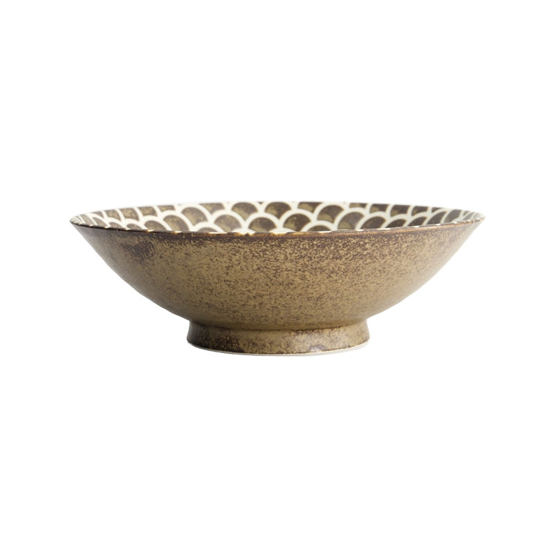 IGA MERMAID Mixed Bowl von Tokyo Design, Steingut, Made in Japan, 
Fischschuppen-Muster, Braun, Creme
Größe: Höhe 7,4 cm, Durchmesser 25 cm / Volumen 1,4 Liter, Online-Shop Home-and-Kitchen.de