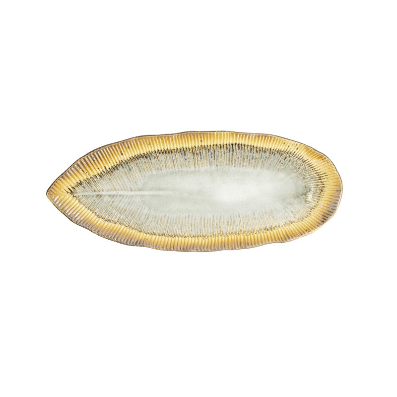 Ovale YAMASAKU Servierplatte von Tokyo Design, Keramik, original aus Japan, Blattform, in Weiß, Gold
Online-Shop Home-and-Kitchen.de
