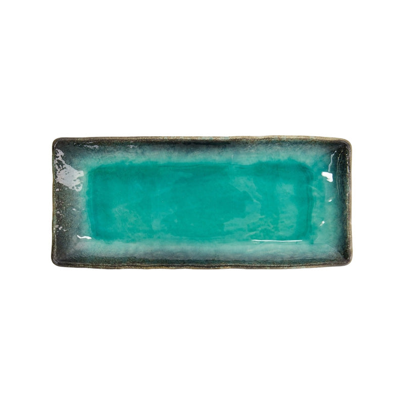 YAMASAKU Servierplatte von Tokyo Design, Keramik, rechteckig, 
original aus Japan, schwarz, türkis

