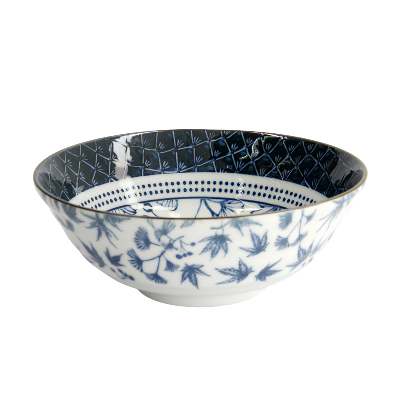 FLORA JAPONICA Ramen-Schale von Tokyo Design, Porzellan, japanische, florale Blumen und Blätter, dunkelblau, Weiß, Online--Shop Home-and-Kitchen.de
