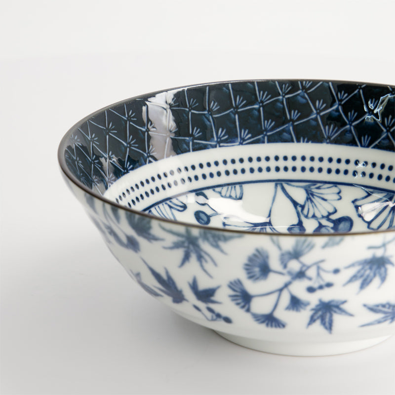 FLORA JAPONICA Ramen-Schale von Tokyo Design, Porzellan, japanische, florale Blumen und Blätter, dunkelblau, Weiß, Online--Shop Home-and-Kitchen.de