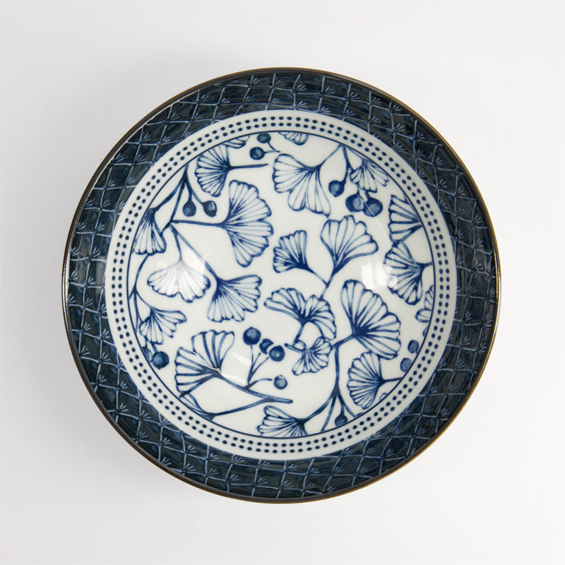Innenansicht FLORA JAPONICA Ramen-Schale von Tokyo Design, Porzellan, japanische, florale Blumen und Blätter, dunkelblau, Weiß, Online--Shop Home-and-Kitchen.de