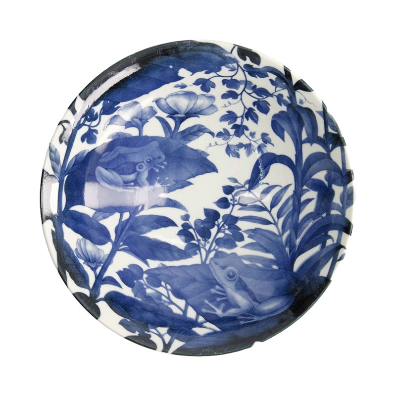 Innenansicht der großen FROG Ramen-Schale von Tokyo Design, Porzellan, 
mit Fröschen und florale Zeichnungen,
Blau, Weiß, Online-Shop Home-and-Kitchen.de
