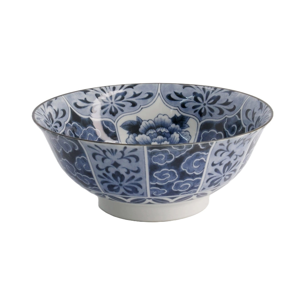 UNMO-BOTAN BLUE Ramen-Schale von Tokyo Design, Porzellan, mit Pfingstrosen, in Dunkelblau, Hellblau, Weiß, Höhe 8,7 cm, Durchmesser 21 cm / Online-Shop Home-and-Kitchen.de