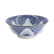 LILY FLOWER Ramen-Schale von Tokyo Design, Porzellan, original aus Japan, 
Muster: blaue Ornamente, Blüten mit feinen grünen Streifen, Farben: Blau, Weiß, Grün, Höhe 8 cm, Durchmesser 20,5 cm ,Online-Shop Home-and-Kitchen.de