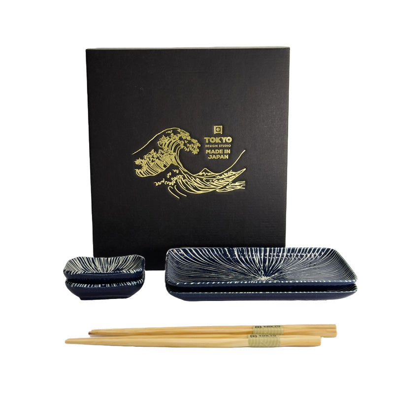 TOKUSA Sushi-Set 6-teilig von Tokyo Design für 2 Personen, original aus Japan, Porzellan, Braun-Weiß oder Blau-Weiß, im Geschenkkarton, Online-Shop Home-and-Kitchen.de