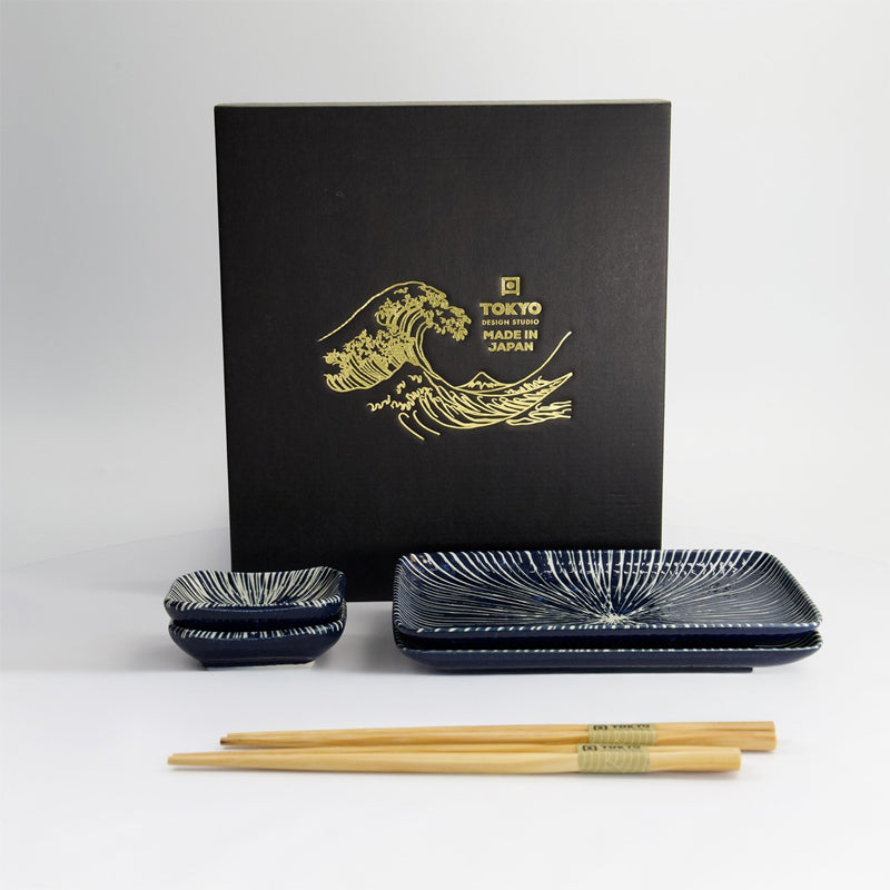 TOKUSA Sushi-Set 6-teilig von Tokyo Design für 2 Personen, original aus Japan, Porzellan, Farben: Braun, Weiß oder Blau, Weiß, mit Geschenkkarton, Online-Shop Home-and-Kitchen.de