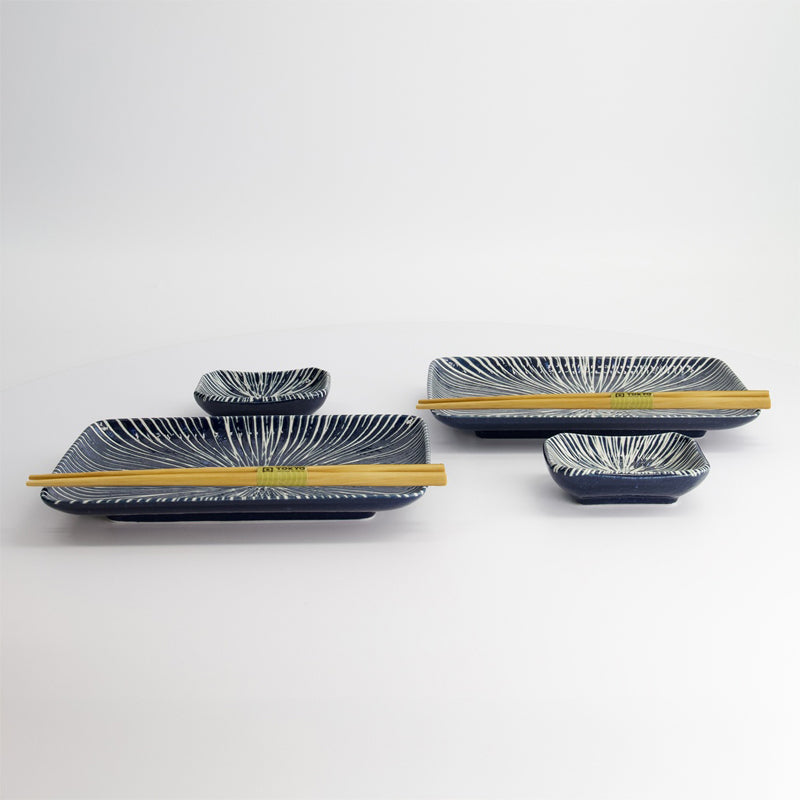 TOKUSA Sushi-Set 6-teilig von Tokyo Design für 2 Personen, mit jeweils 2 Tellern, 2 Dipschalen und Bambusstäbchen, original aus Japan.