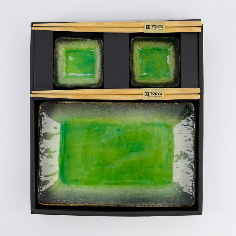 Im Geschenkkarton: YAMASUKA HIWA GREEN Sushi-Set 6-teilig von Tokyo Design für 2 Personen, original aus Japan