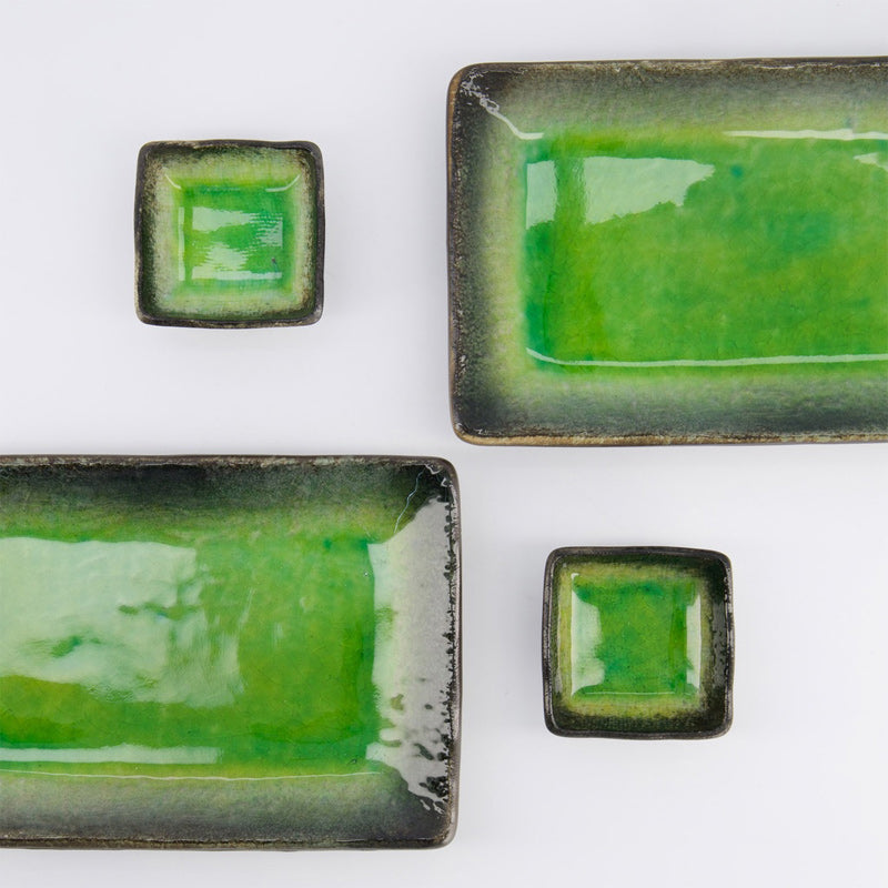 Schwarze und grüne Glasur beim YAMASUKA HIWA GREEN Sushi-Set 6-teilig von Tokyo Design für 2 Personen, original aus Japan, Keramik