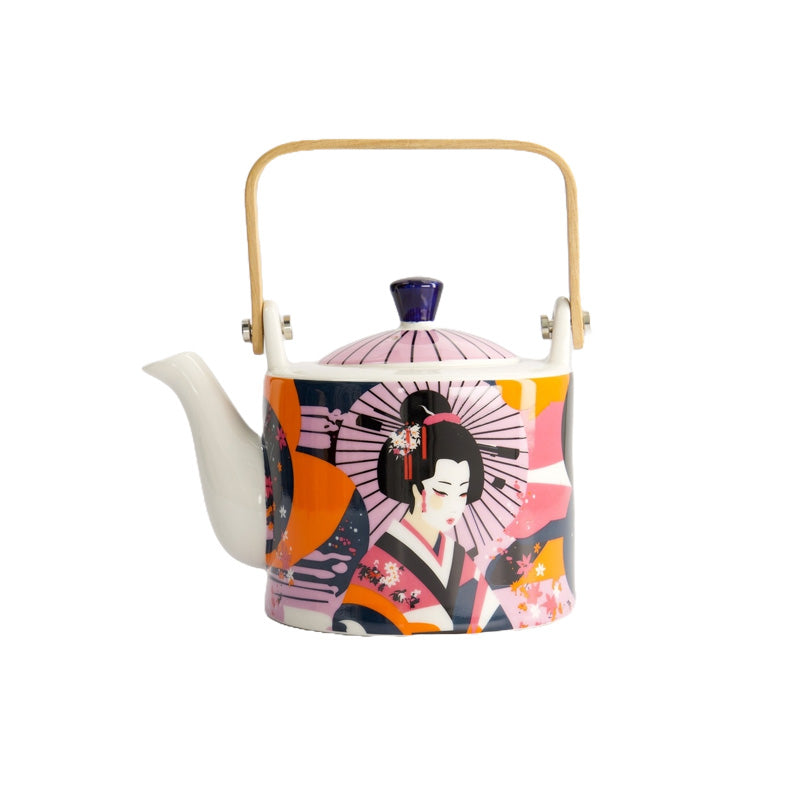 KAWAII MAIKO Teekanne von Tokyo Design, Maiko mit japanischem Schirm, 
Bambus-Holzgriff, Porzellan, bunt, 
inkl. Teesieb aus Edelstahl, Online-Shop Home-and-Kitchen.de
