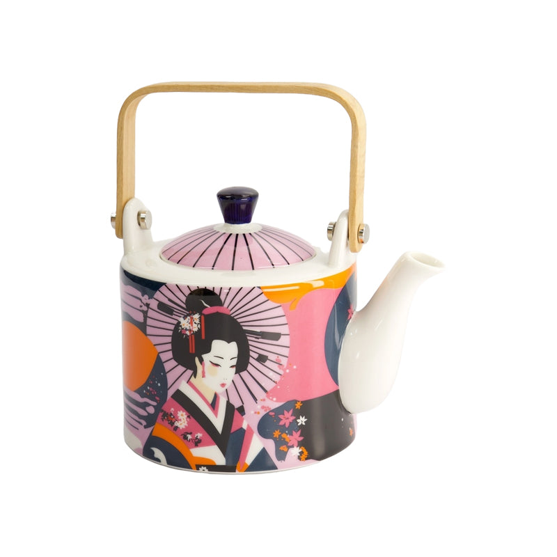 Tokyo Design KAWAII MAIKO Teekanne, Maiko mit  Schirm, Bambus-Holzgriff, Porzellan, bunt, inkl. Teesieb aus Edelstahl, Online-Shop Home-and-Kitchen.de
