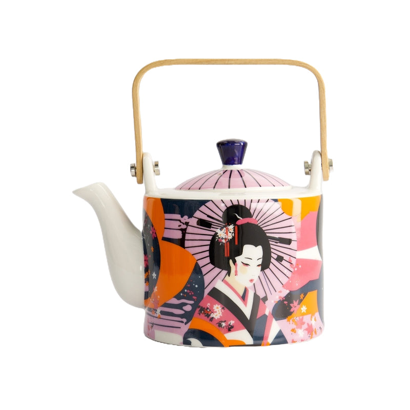 KAWAII MAIKO Teekanne von Tokyo Design, Maiko mit japanischem Schirm, 
eckiger Bambus-Holzgriff, Porzellan
inkl. Teesieb aus Edelstahl, Online-Shop Home-and-Kitchen.de
