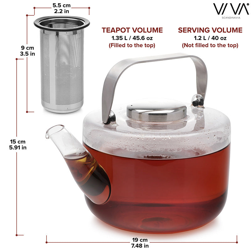 Maße der BJORN Teekanne von Viva Scandinavia inkl. Teesieb 
Online-Shop Home-and-Kitchen.de
